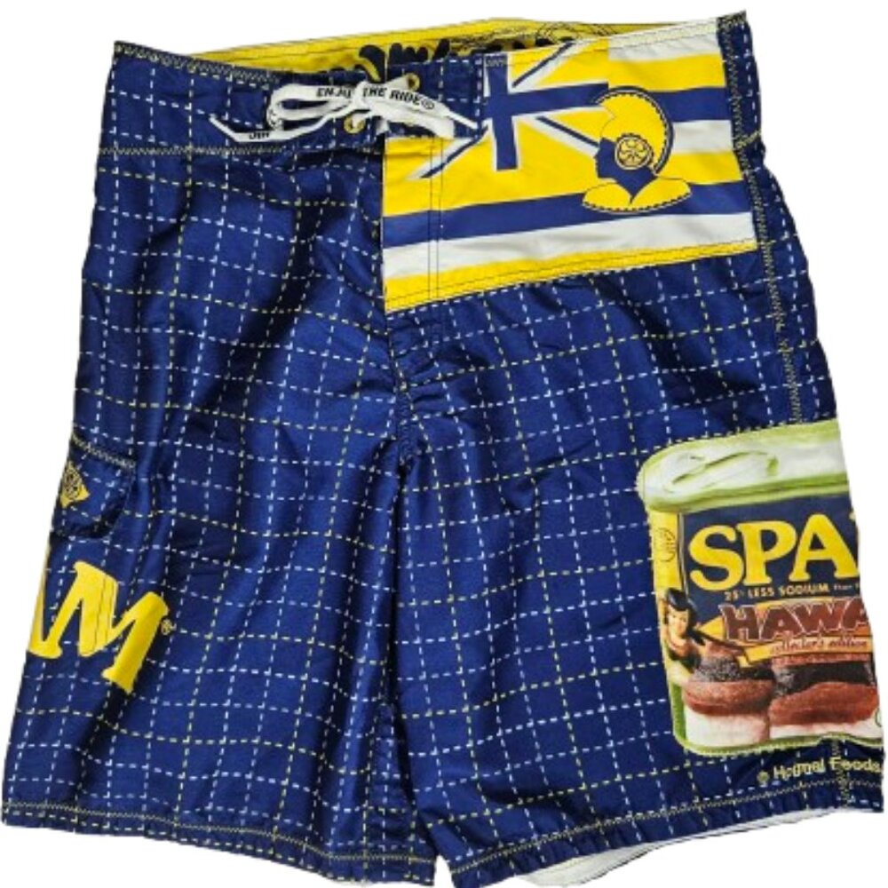 Hawaiian Island Creations SPAM Graphic Swim Trunks Men's Size 34 Funky & Fun
